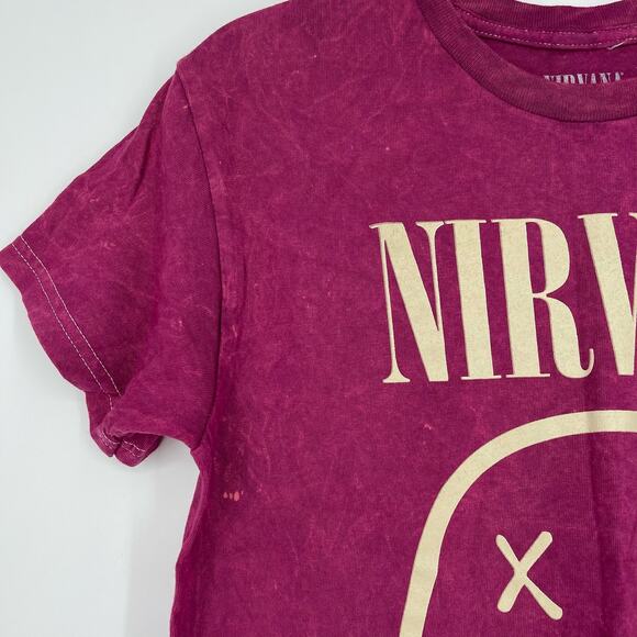 Officially Licensed Nirvana Nevermind Smiley Grunge Tee Magenta Acid Wash Small - Picture 5 of 6